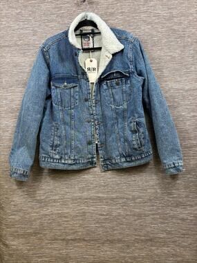 Refinery Republic Jacket Mens Large Blue Denim Sherpa Collar Lined Trucker Warm